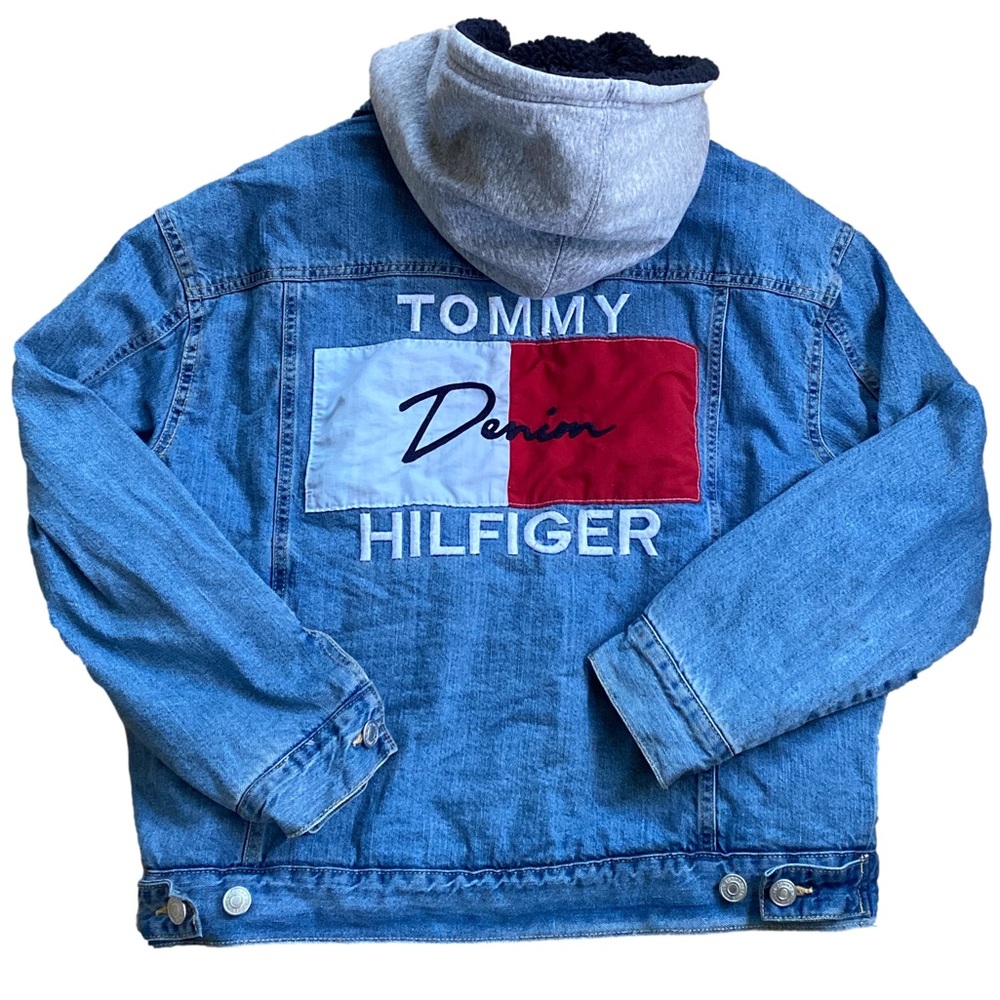 Tommy Hilfiger Blue Denim Jacket with Red and White Accents